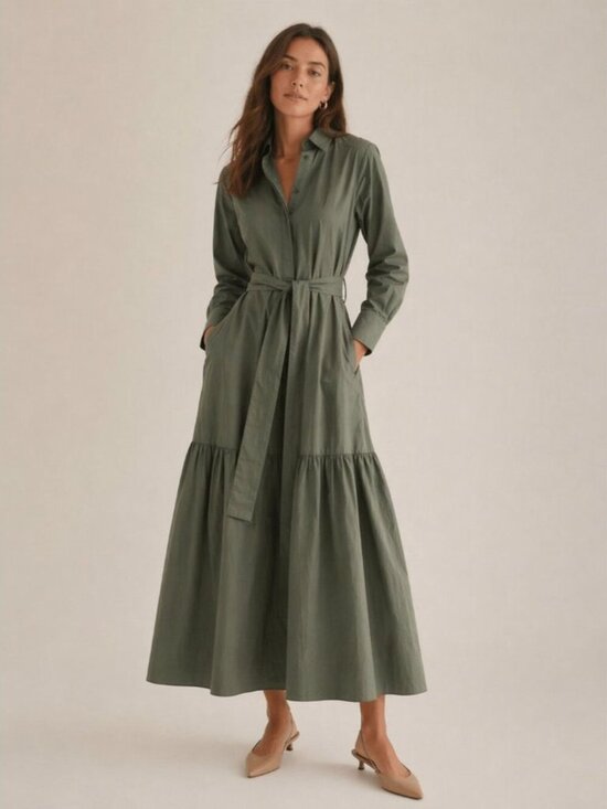 Brunello Cucinelli Dresses & Skirts - Brunello Cucinelli Cotton Poplin Maxi Shirt Dress NWT Forest Green Size Small